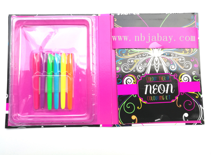 Neon coloring book with 6 markers Ningbo Yinzhou Jabay Crafts Co.,Ltd